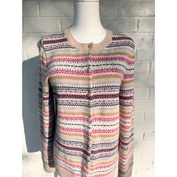 Talbots Fair Isle Cardigan Sweater M Button Up Pink Preppy Nordic Spring - Picture 8 of 9